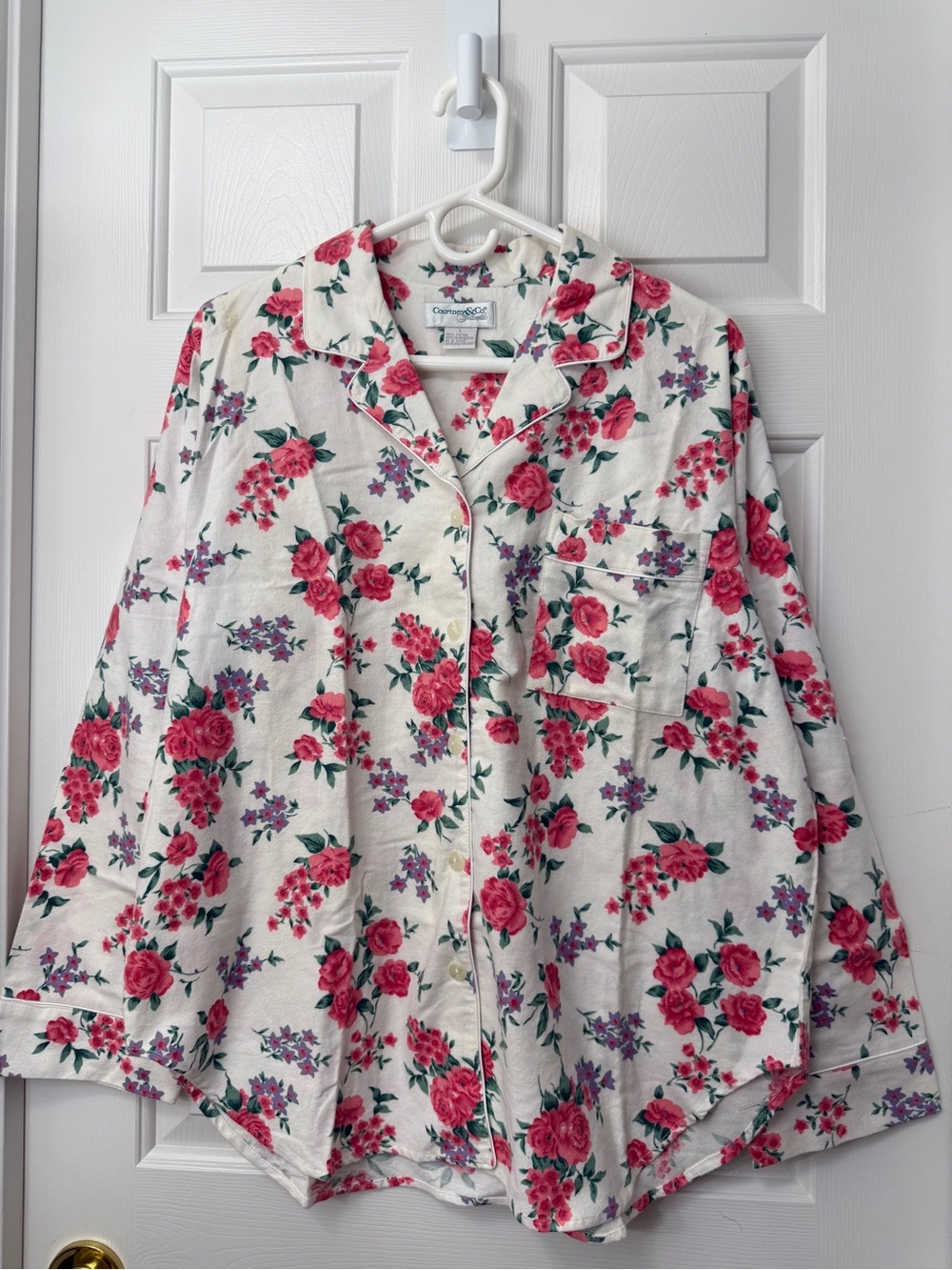 Cozy Floral Button-Pajama set— Cream with Pink & Purple Roses